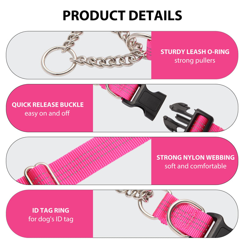Martingale Dog Collar with Quick Release Buckle Steel Chain No Pull Training Reflective Collar for Medium Large Dogs(Pink, Medium) Pink Medium (Pack of 1) - PawsPlanet Australia