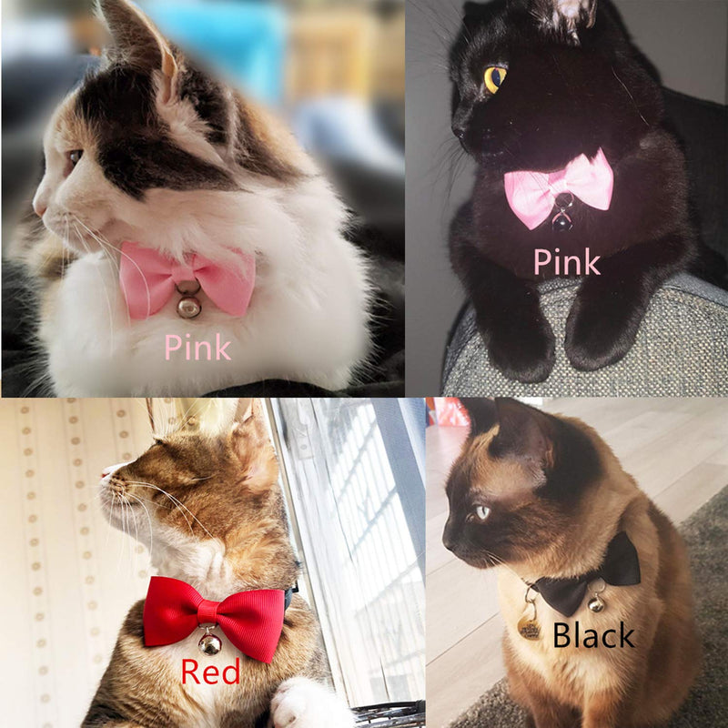 Breakaway Cat Collar, Safe Release Clasp, Handmade Bowtie, Clear Bell, Nylon Material, for Adult Cats.(Black) 8.5"-12.5" Black