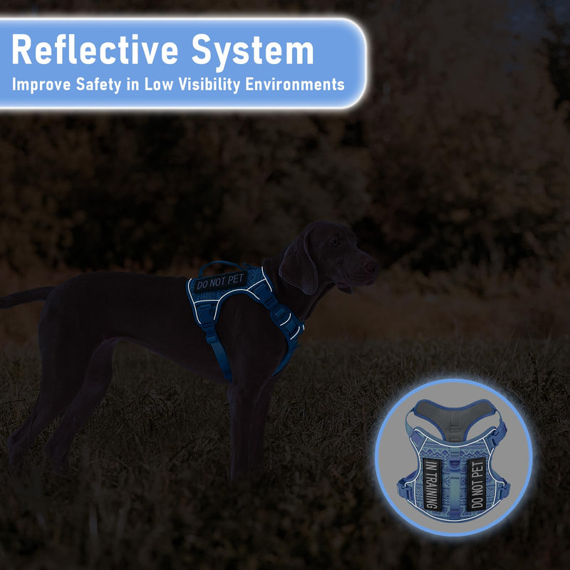 No Pull Dog Harness for Large Dogs with 2 Metal Clips, Easy On/Off with Neck Buckle, Heavy Duty Adjustable Tactical Puppy Vest, Breathable Pet Harness with Easy Control Handle, Blue L Blue Ethnic