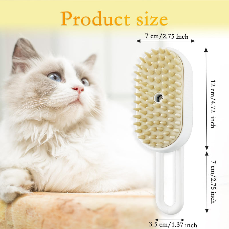 Cat Grooming Tool - Multifunctional 3 in 1 Silicone Brush for Shedding and Cleaning with Steam and Long Handle Long Handle White - PawsPlanet Australia