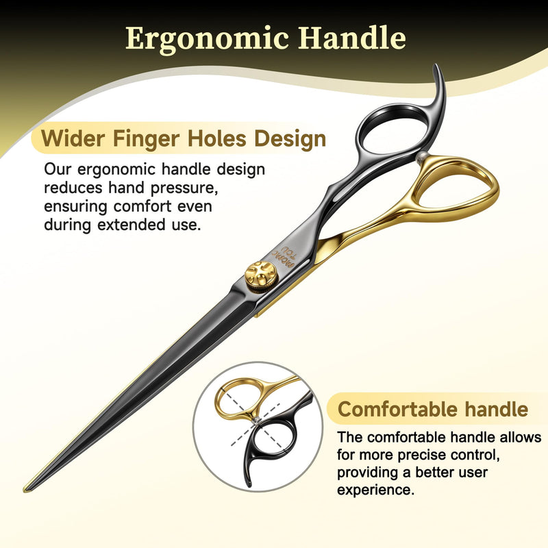 7'' Straight Dog Grooming Scissors CNC 440C Blades Sharp and Durable Dog Shears Black and Gold Pet Scissors Smooth Cutting Easy to Use for Professional Groomer - PawsPlanet Australia