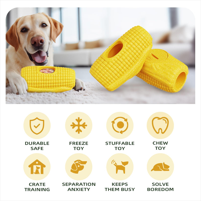 Interactive Dog Toys for Aggressive Chewers, Indestructible Dog Toy to Keep Them Busy, Corn-Shaped Durable Dog Chew Toys for Large & Medium Breeds, Frozen Treat Holder for Anxiety Relief & Dental Care