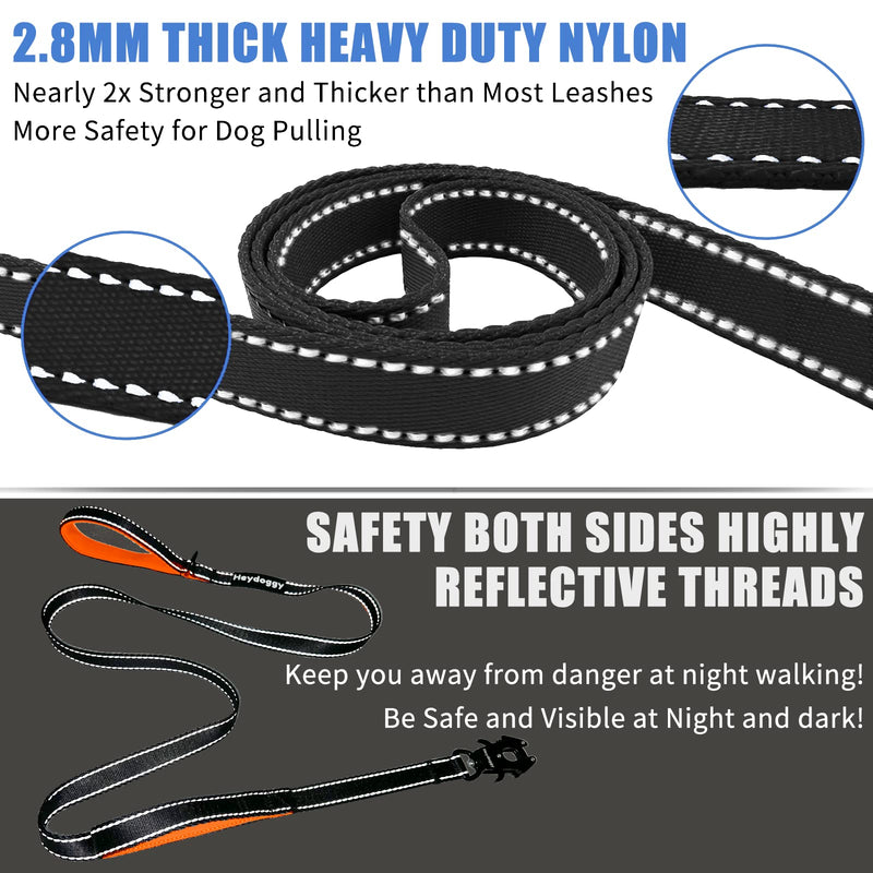 Strong Heavy Duty Dog Leash - 6ft Reflective Nylon Training Leash with Soft Padded Double Handle & Auto Lock Frog Clip - Safety Traffic Control for Medium Large Small Dogs No Pull Walk BlackOrange,6ft 6FT x 1" x 2.8MM Black Orange - PawsPlanet Australia