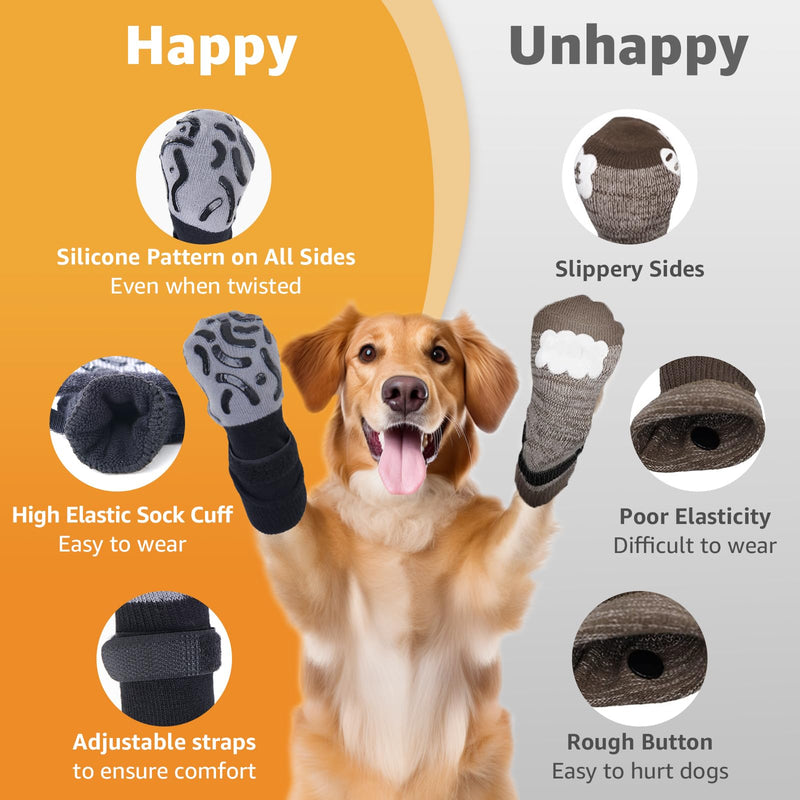 Non Slip Dog Socks to Prevent Licking Paws - Strong Traction for Hardwood Floors, Senior Dogs, Paw Protector, Prevent Scratching, Double Sides Anti Slip Dog Socks - Size Large Black Size Large(Pack of 4) - PawsPlanet Australia