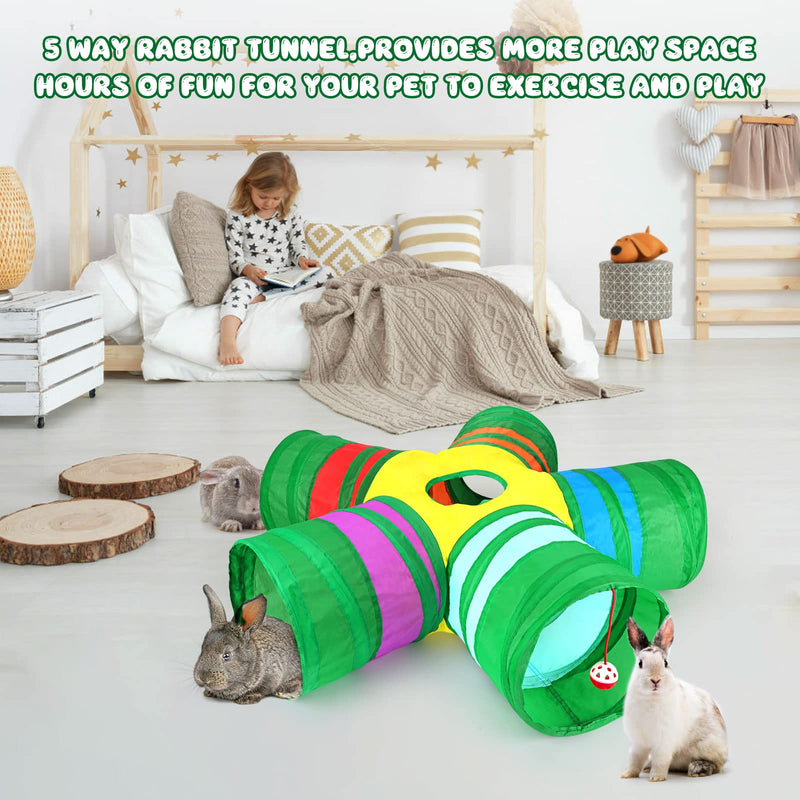 BWOGUE Rabbit Tunnels for Indoor Bunnies, Bunny Tunnels 5 Way Collapsible Small Animal Tunnels and Tubes with Play Ball Bunny Toys for Rabbits Guinea Pigs Kitten Puppy