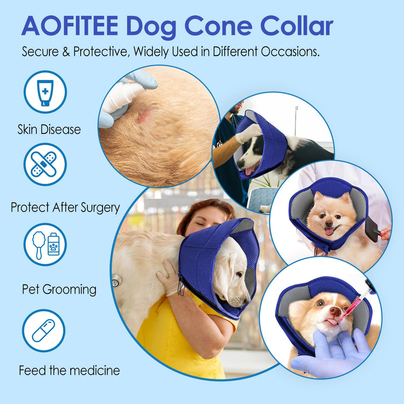 AOFITEE Dog Cones for Medium Dogs, Soft Dog Cone Collar for Dogs After Surgery, Adjustable Dog Recovery Collars & Cones, Breathable Elizabethan Collar for Dogs to Prevent Licking Wounds Blue - PawsPlanet Australia