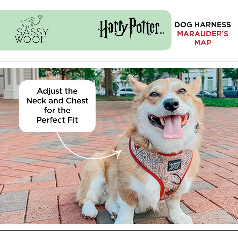 Sassy Woof Dog Adjustable Harness - Harry Potter™ Marauder's Map™ - M, Breathable Mesh, No Pull Design with Two D-Rings, Perfect for Medium Dogs - Officially Licensed - PawsPlanet Australia
