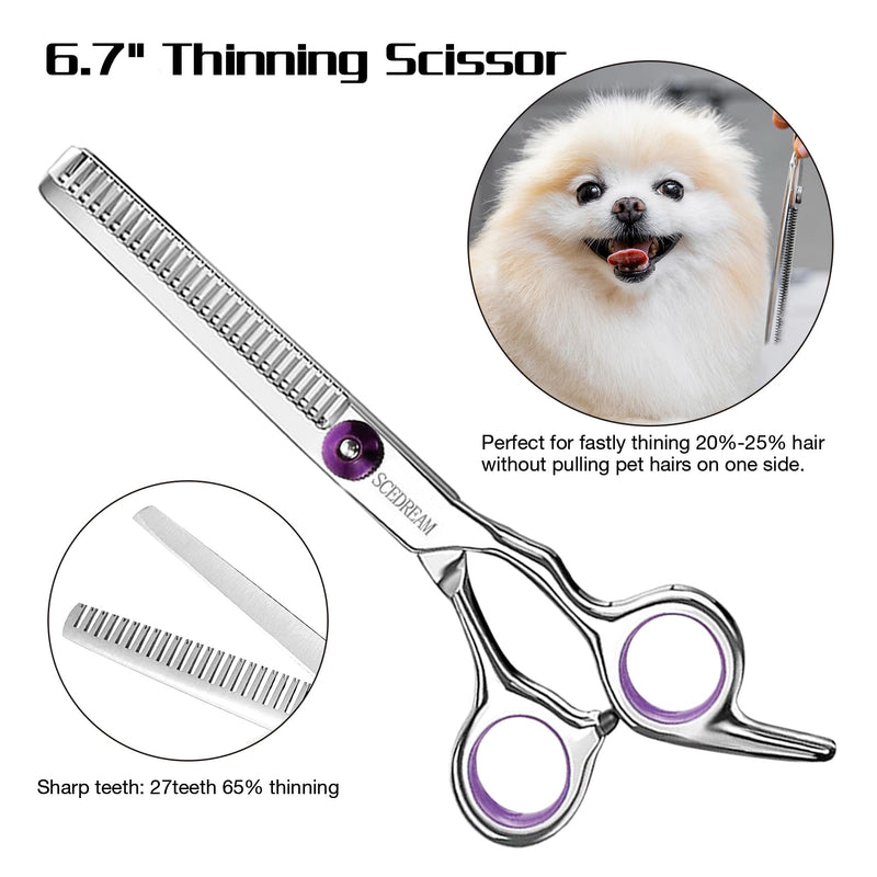 Professional Dog Scissors with Safety Round Tips, 5 in 1 Dog Scissors Kit, 4CR Stainless Steel Pet Grooming Shears, Sharp and Durable, Blue Purple 5 in 1 - PawsPlanet Australia
