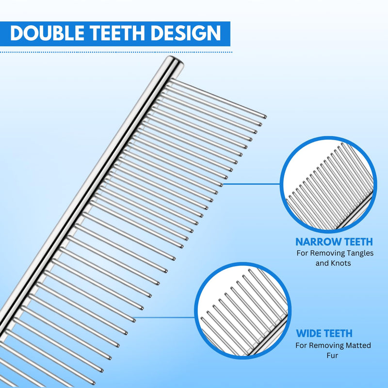 Chrome Pet Grooming Comb Premium Stainless Steel Dematting Tool with Rounded Teeth for Dogs & Cats Best for Removing Knots,Tangles,Perfect for Long & Short Haired Pets (Chrome) Chrome - PawsPlanet Australia