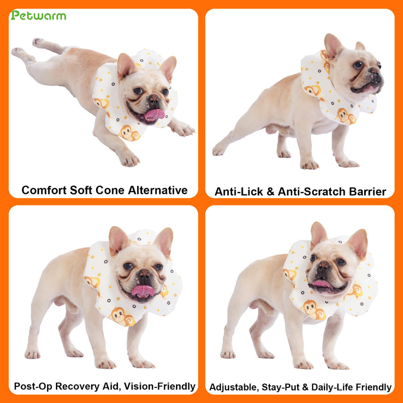 PetWarm Dog Recovery Collar, Recovery Collar for Dogs, Lightweight Soft Flower Design, Comfortable Neck Protector Helps Discourage Licking, Post-Visit Protective Collars, Monkey Print, Yellow, S Yellow White Small