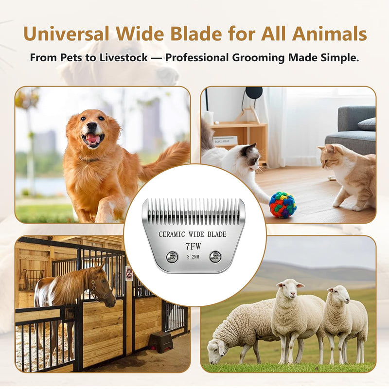 Precision Ceramic Wide Blades for Dog Grooming,Compatible with Andis,Oster A5,Wahl km10 Clippers-Dog and Cat Grooming Replacement Blade (7FW(3.2MM)) 7FW(3.2MM)