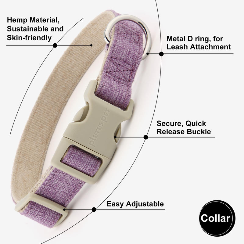 Plutus Pet Cotton Hemp Dog Collar and Leash Set, Adjustable Collar for Small, Medium, and Large Dogs, Heavy Duty and Soft on Skin, Lavender, S - PawsPlanet Australia