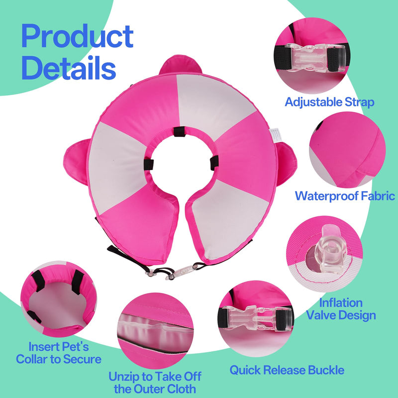 MIGOHI Soft Dog Pillow Donut Collar - Inflatable Alternative to Plastic Cone After Surgery,Adjustable Recovery E-Collar for Medium Dogs, Prevents Licking, Post-Surgical Spay Care(Large, Rosepink) L