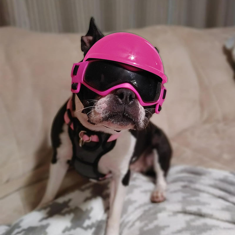 PETLESO Small Dog Goggles with Helmet, 2PCS Pet Sunglasses and Dog Motorcycle Helmet with Ear Holes, Small Medium Breed Outdoor Driving Walking Biking Protection, All Pink Classic Set - PawsPlanet Australia