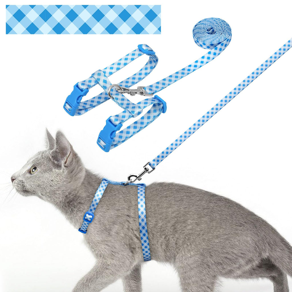 azuza Cat Harness and Leash Set for Safe Walking and Travel, Escape Proof Cat Harness, Lightweight Soft and Comfortable, Adjustable Kitten Harness for Small Medium Large Cats, Blue Plaid Neck Girth: 7"-10", Chest Girth: 10"-17" 3#Blue Plaid