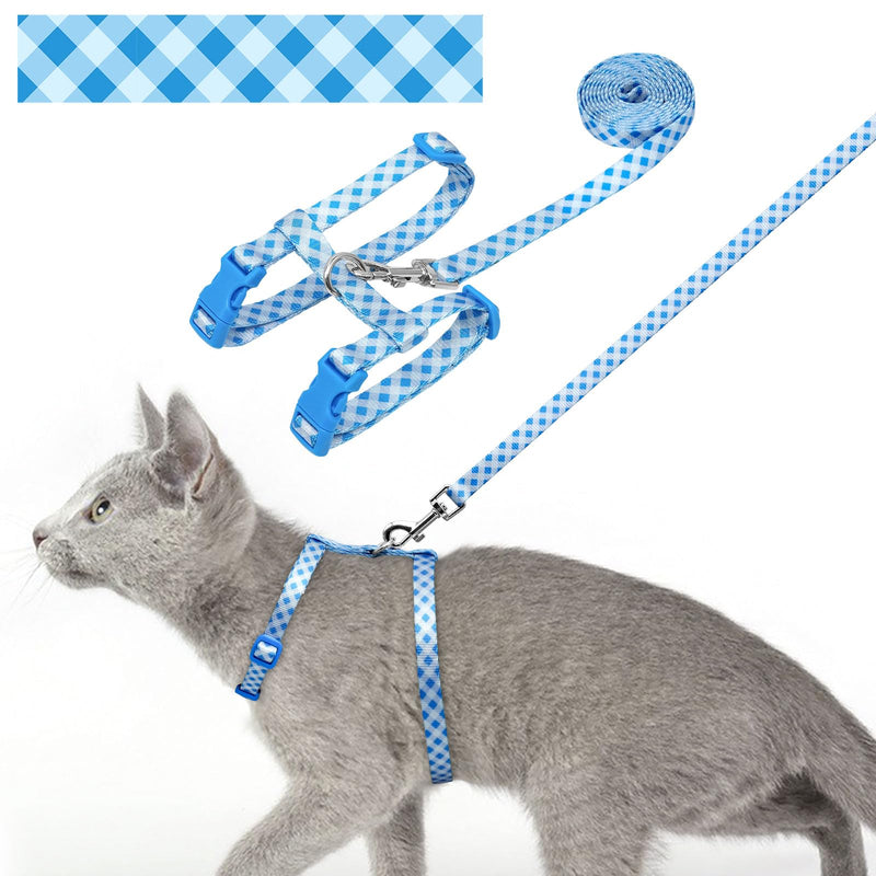 azuza Cat Harness and Leash Set for Safe Walking and Travel, Escape Proof Cat Harness, Lightweight Soft and Comfortable, Adjustable Kitten Harness for Small Medium Large Cats, Blue Plaid Neck Girth: 7"-10", Chest Girth: 10"-17" 3#Blue Plaid