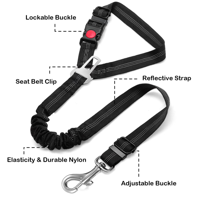 Removable Dog Seat Belt Harness for Car, 3 in 1 Pet Car Seatbelt Leash, Retractable Restraint Secures to Vehicle Headrest & Adjustable Reflective Dog Seatbelt Tether (Black, 1pcs) black - PawsPlanet Australia