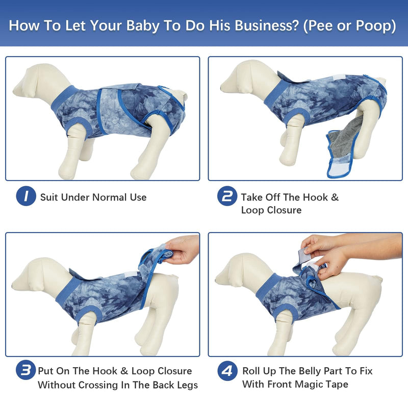 Kuoser Dog Surgery Recovery Suit, Anti Licking Pet Surgical Suit for Dogs Male Neuter, Female Dog Surgery Suit for Spay Subsititute E-Collar Cone, Dog Body Suits After Surgery Blue Tie Dye 2XL XX-Large (Back: 24.8" - 29.5"; Weight: 70+ LB) - PawsPlanet Australia