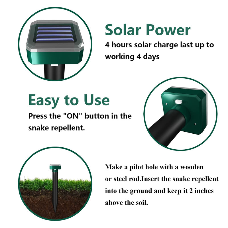 Snake Repellent for Yard & Outdoors - Solar-Powered Sonic Snake Deterrent Devices, Waterproof, Pet Safe Rattlesnake Repellent 4