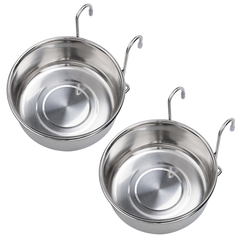 Navaris Cage Hanging Stainless Steel 5.5" (14cm) Bowl Set of 2 - Durable & Rust Resistant - Clip On Pet Crate Food & Water Dish - No Spill Metal Dog Bowls - for Puppy Cats and More 2x 14cm metallic silver - PawsPlanet Australia