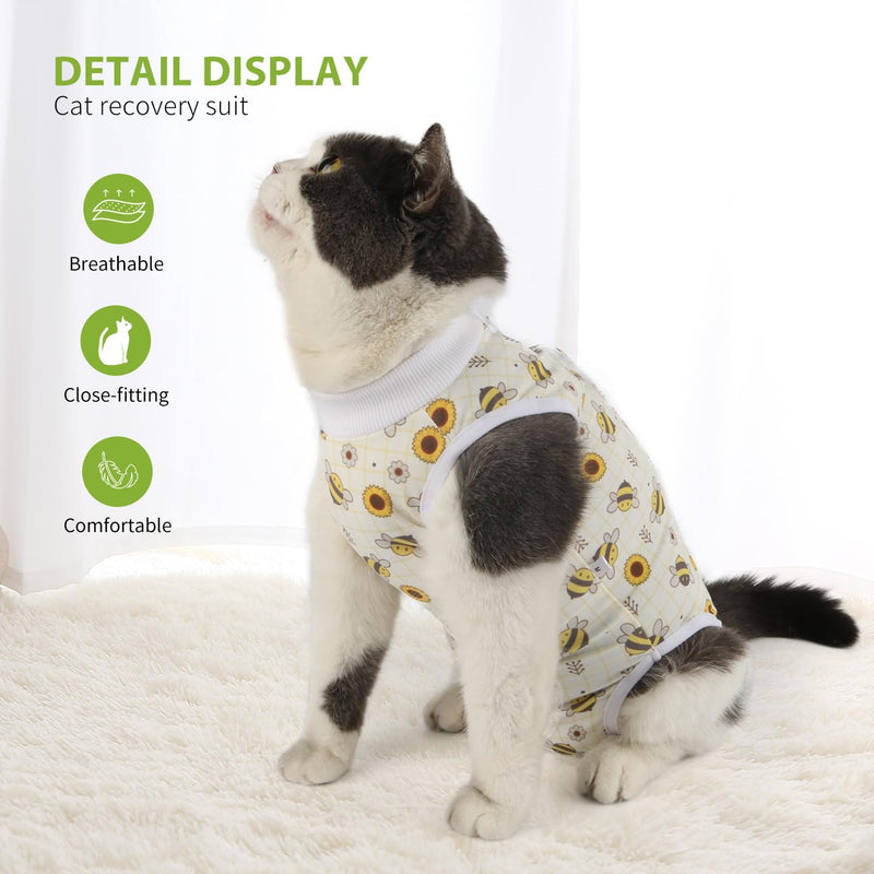 2 Packs Cat Surgery Recovery Suit Surgical Clothes Abdominal Wounds Anti-Licking Cat Bodysuit Onesie Substitute E-Collar& Cone Small Yellow Bee + Pink Leopard - PawsPlanet Australia