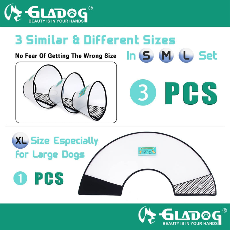 GLADOG Soft Dog Cone Collar, 3 PCS (XL is Only 1 PCS) Flexible Plastic Cone for Dogs After Surgery, Dog Recovery Collar, Adjustable E-Collar for Large/Medium/Small Dogs Cat, Comfy Elizabethan Collar XL（X-Large Dog） - PawsPlanet Australia