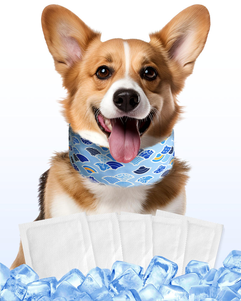 Hosiwei Dog Cooling Collar with Ice Packs - Adjustable Pet Cooling Bandana for Summer, Reusable & Freezable Neck Wrap Scarf for Dogs - Hot Weather Chill Out Accessory Blue Wave Medium