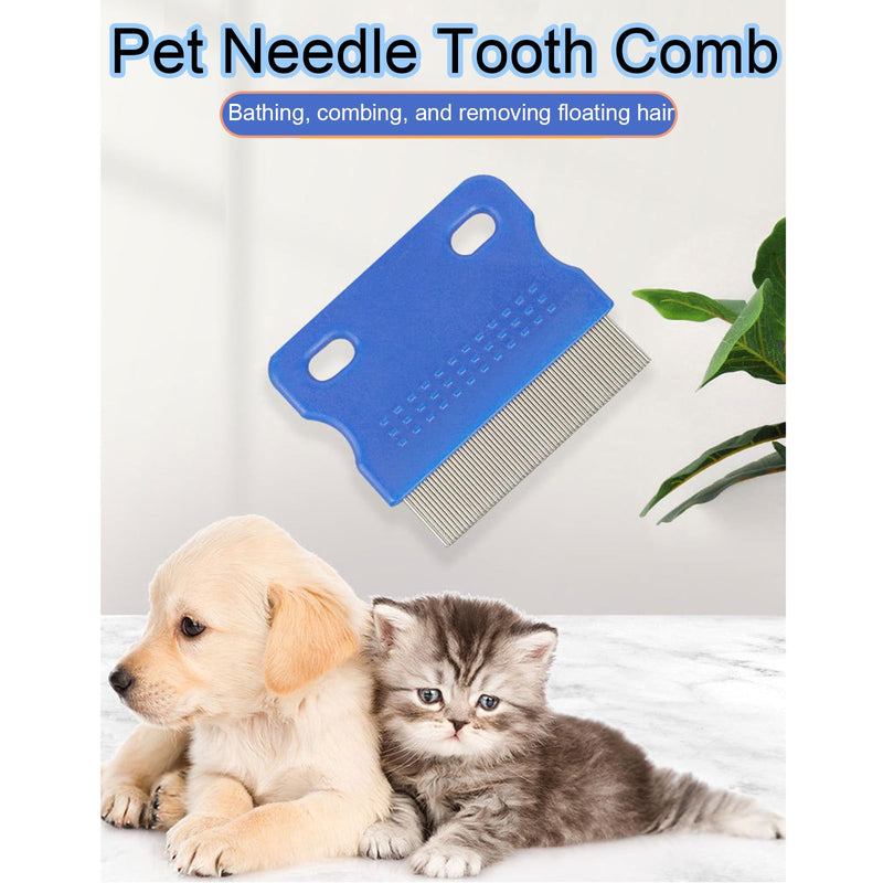 Stainless Steel Pet-Combs for Cats and Dogs, Fine Tooth Grooming Tool, Anti-Flea Combs with Non-Slip Handle, Tear Stains Remover, Blue - PawsPlanet Australia