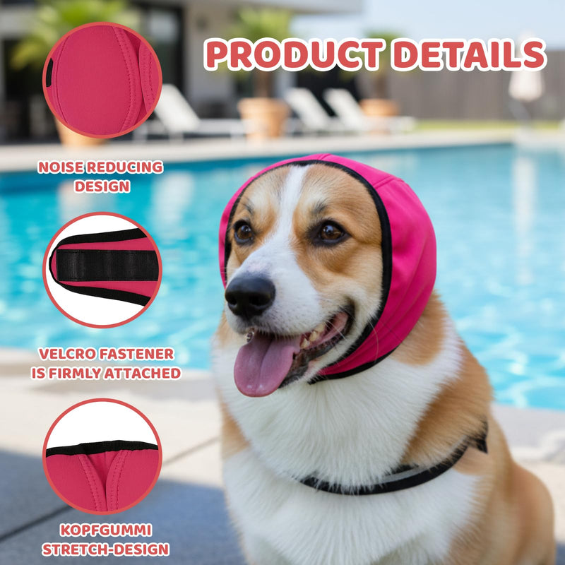 Rose Red Ear Defenders for Dogs, Dog Snood,Defenders, Waterproof Dog Ear Covers, Muffs Noise Protection, Headband, Head Circle 25~38cm,Weight 7.5~17.5 kg (S Size)