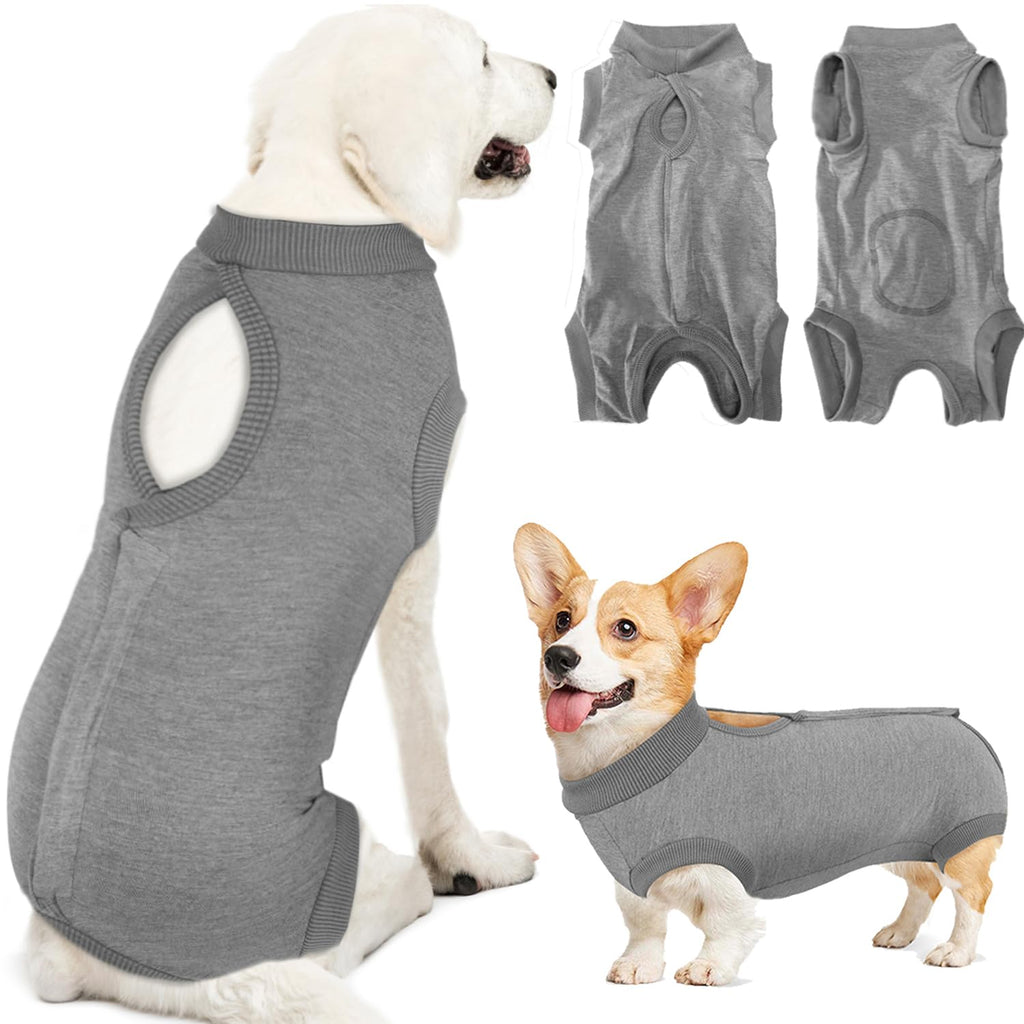 Lukovee Recovery Suit for Dogs, Onesie Surgery Recovery Suit for Female Male Dogs, Abdominal Wounds Cone E-Collar Alternative Prevent Licking Spay Recovery Suit (Grey,XX-Large) XX-Large A- Gray