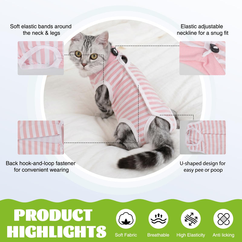 Cat Surgery Recovery Suit for Female Spay Male Neuter, Anti Licking Surgical Onesie for Skin Diseases, Soft Breathable Bodysuit Shirt Pajamas for Abdominal Wound, E-Collar & Cone Alternative Pink Small