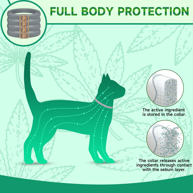 4 Pack Flea Collar for Cats, 32 Months Flea and Tick Prevention for Cats, Cat Flea Treatment, Adjustable Cat Flea Collars, Waterproof Cat Flea and Tick Treatment Collar, Flea Treatment for Cat, Grey