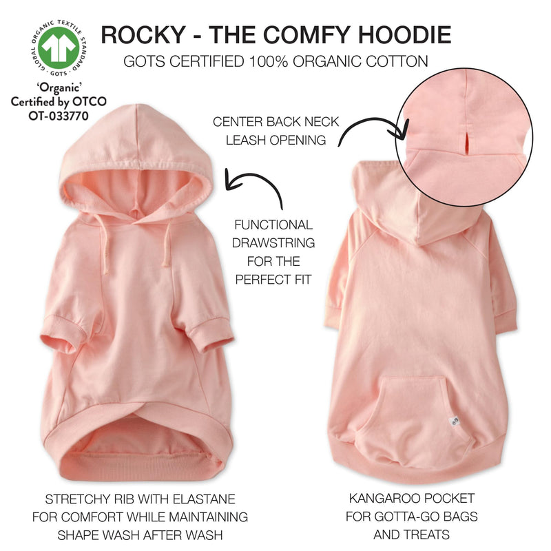Rocky – The Original Lightweight Hooded Tee 100% Organic Cotton Dog Hoodie Pet Coat Sweater for All Sized Dogs, Pink, Large (40-60 lbs) Large (40-60 lbs) - PawsPlanet Australia