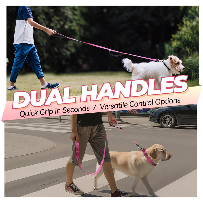 VIVAGLORY Dog Leash Lighthook Double Handle Dog Leash with Traffic Handle & Locking Carabiner for Walking & Training, Traffic Control Lightweight Carabiner for Puppy Pet, 4ft x 1in, Pink Pink with Carabiner Clip Leash (4 ft. x 1 in.) - PawsPlanet Australia