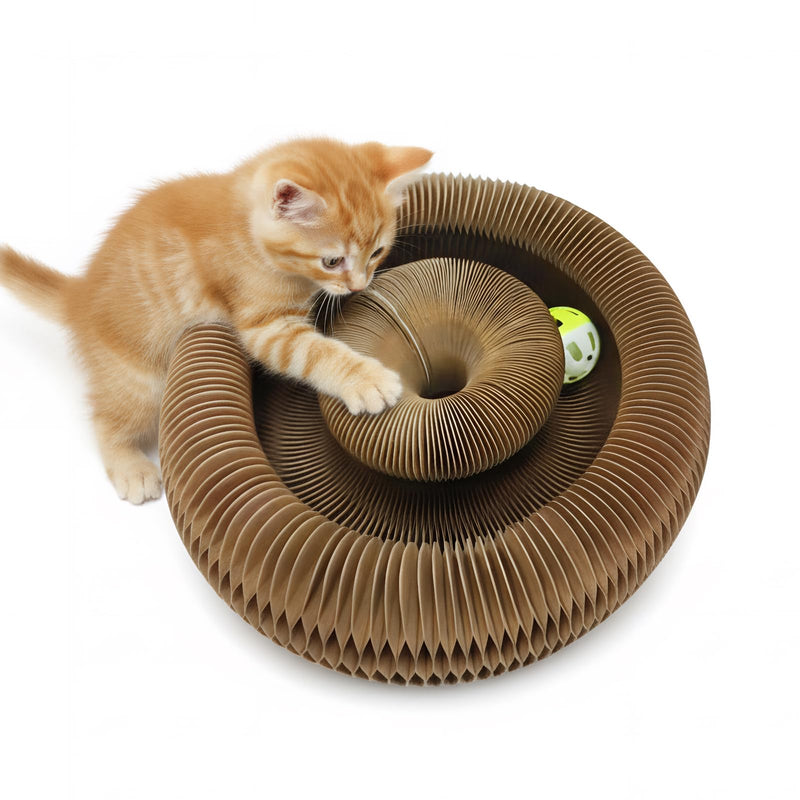 Corrugated Paper Cat Scratcher Track with Rolling Ball - Scratch-Resistant, Interactive, Pet-Safe for Feline Play & Claw Care Animal Print - PawsPlanet Australia