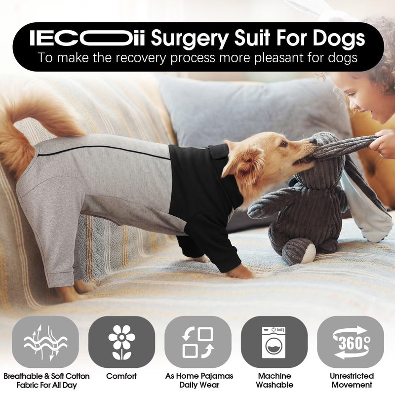 IECOii Dog Recovery Suit with Legs for Female/Male Dogs,Long Sleeve Onesie With Zipper,Bodysuit After Surgery Surgical Suit,Post Spay/Neuter Wounds Protector Medical Pet Shirt,Cone Alternative,Black L L(Chest Girth:24") Black