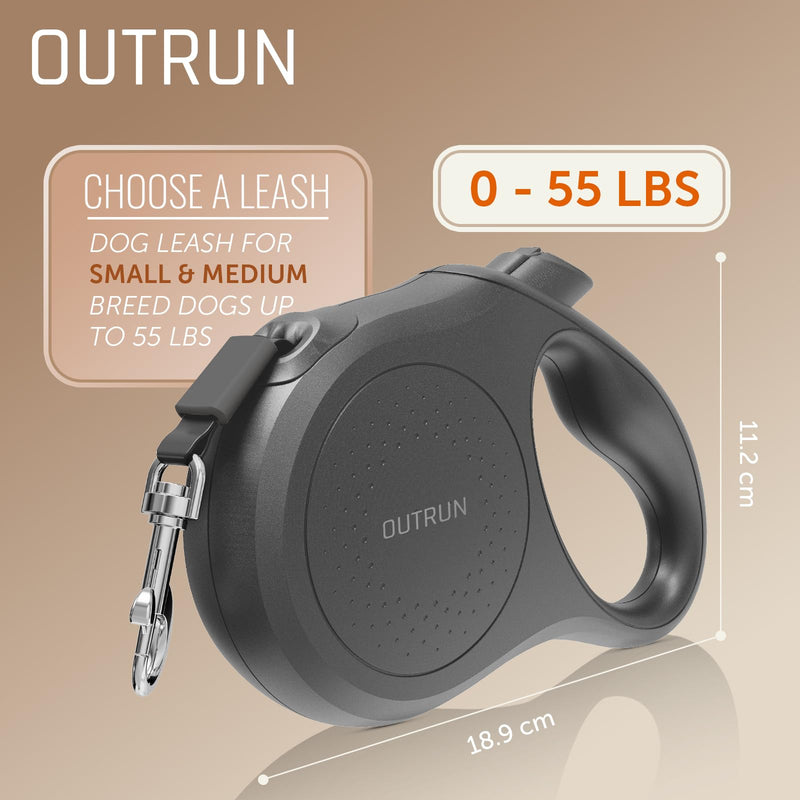 OUTRUN Retractable Dog Leash 16 FT Walking Leash up to 55 Lbs, Strong Nylon Tape No Tangle, Heavy Duty One-Handed Brake Lock Perfect for Small & Medium Sized Dogs and Pets (Starlight Black) - PawsPlanet Australia