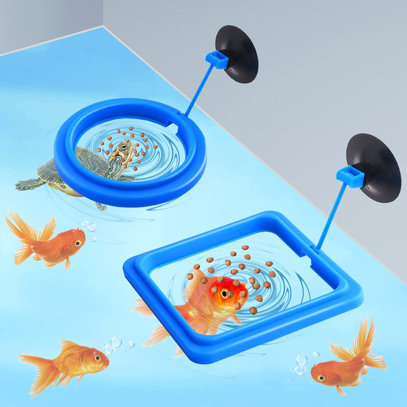 Fish Feeding Ring, 2 Pieces Fish Feeder Aquarium Fish Turtle Tank Accessories Food Feeder Circle for Guppy, Bettas, Goldfish, Turtle (Blue) Blue