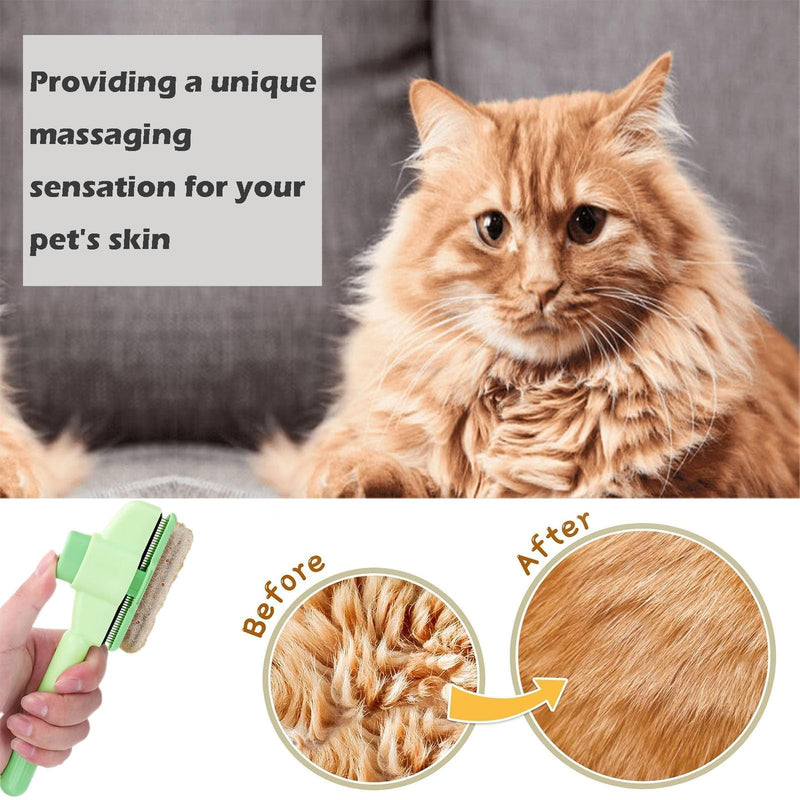 2PCS Pet Hair Removal Comb Flea Comb, Multifunctional Cat Brush with Release Button, Grooming Brush Supplies for Detangling Thinning and Shedding, All Hair Types (Green&Yellow)