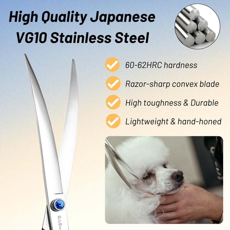 7.5inch 25° Curved Dog Grooming Scissors Professional, Japanese VG10 Stainless Steel Sharp Dog Scissors for Grooming Groomer, Pet Shears for Dogs Cats Face Paws Cutting, Comfortable Ergonomic Handle 7.5in Silver Curved