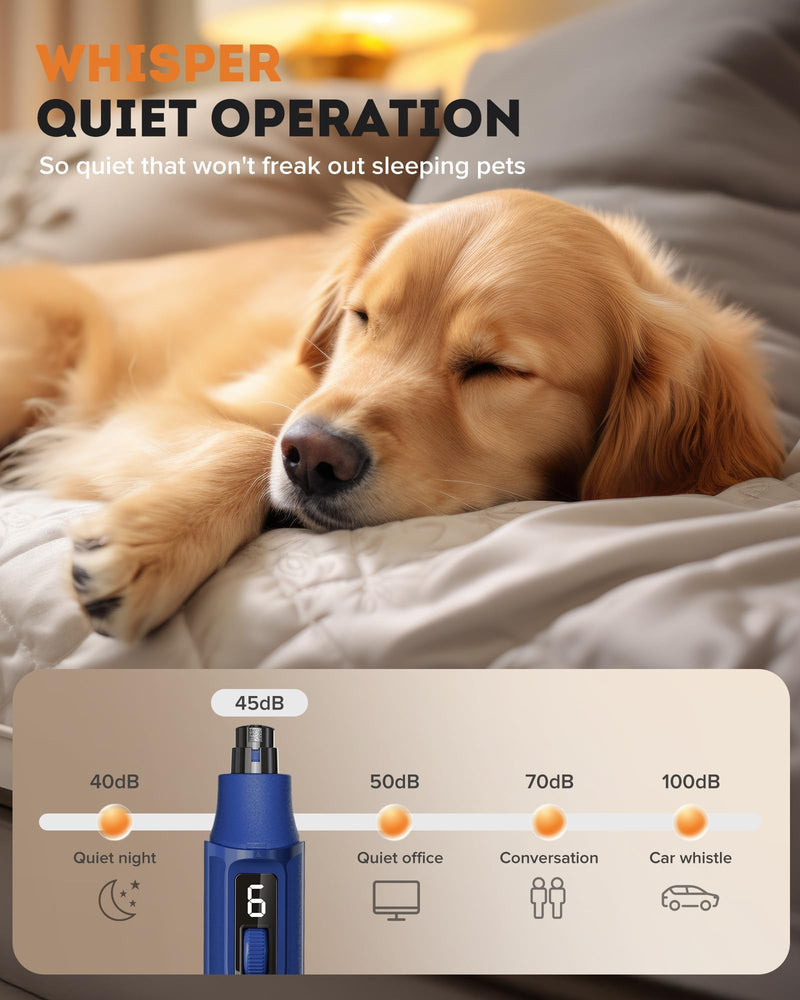 YABIFE 7-Speed Pet Nail Grinder with Light – Heavy Duty, Whisper Quiet Nail Trimmer for Dogs, Cats, Birds & Small Animals – Single-Handed Operation Dark Blue - PawsPlanet Australia