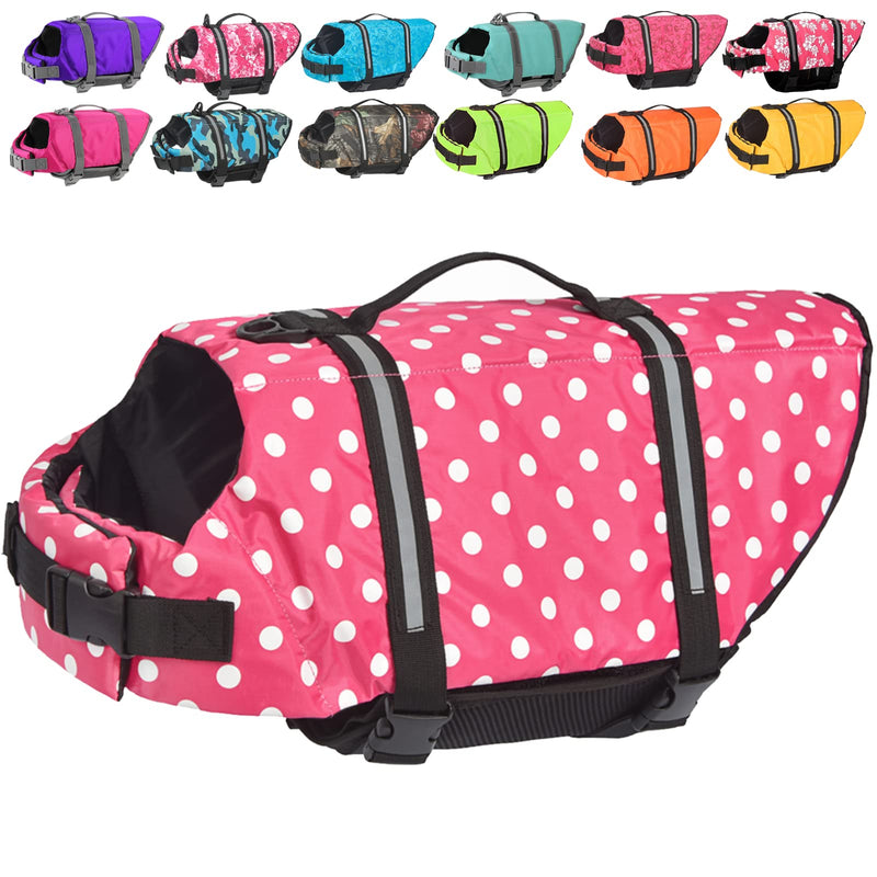 Doglay Dog Life Jacket, Dog Life Vest for Swimming Boating, Adjustable Puppy Life Jacket with Reflective Stripes, Superior Buoyancy Dog Swimming Vest for Small Medium and Large Dogs pink dot