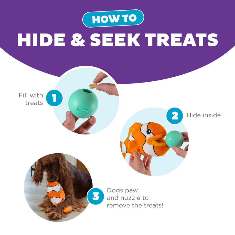 Outward Hound Nina Ottosson Big Mouthz Interactive Plush Dog Puzzle with Treat Ball, Clown Fish, Orange - PawsPlanet Australia