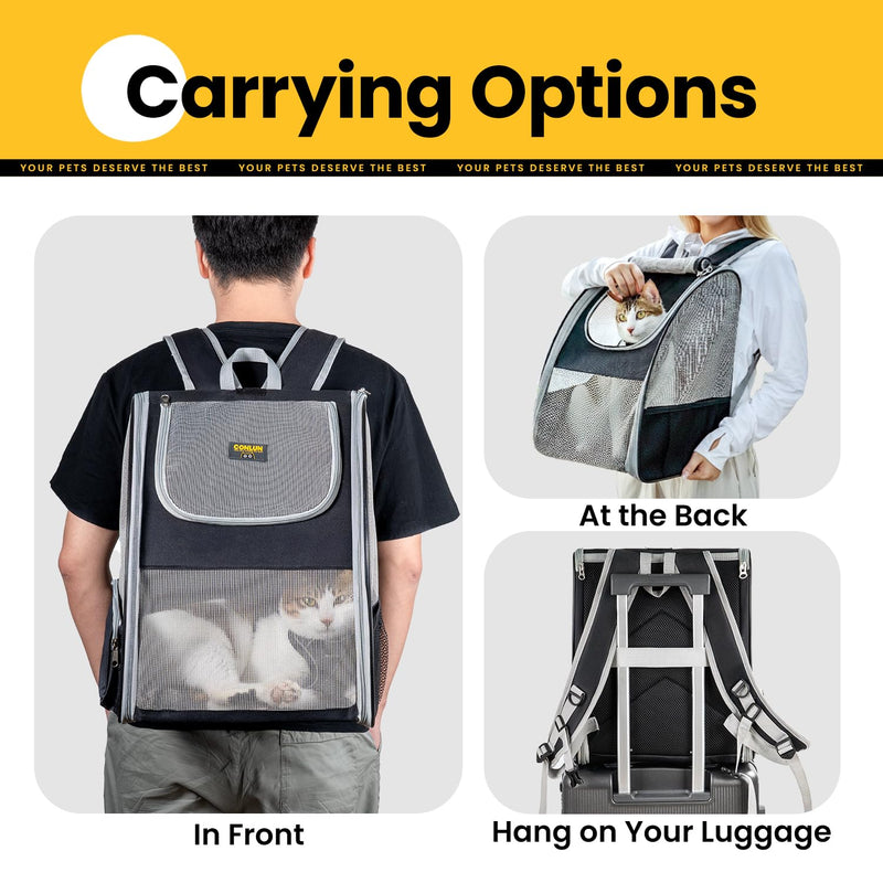 Cat Backpack Carrier for Small Dogs and Cats Fit Up to 15 Lbs,Small Dog Backpack, Foldable with 3-Side Mesh Windows, Pet Carrier for Travel & Hiking Friendly，Gray Grey - PawsPlanet Australia