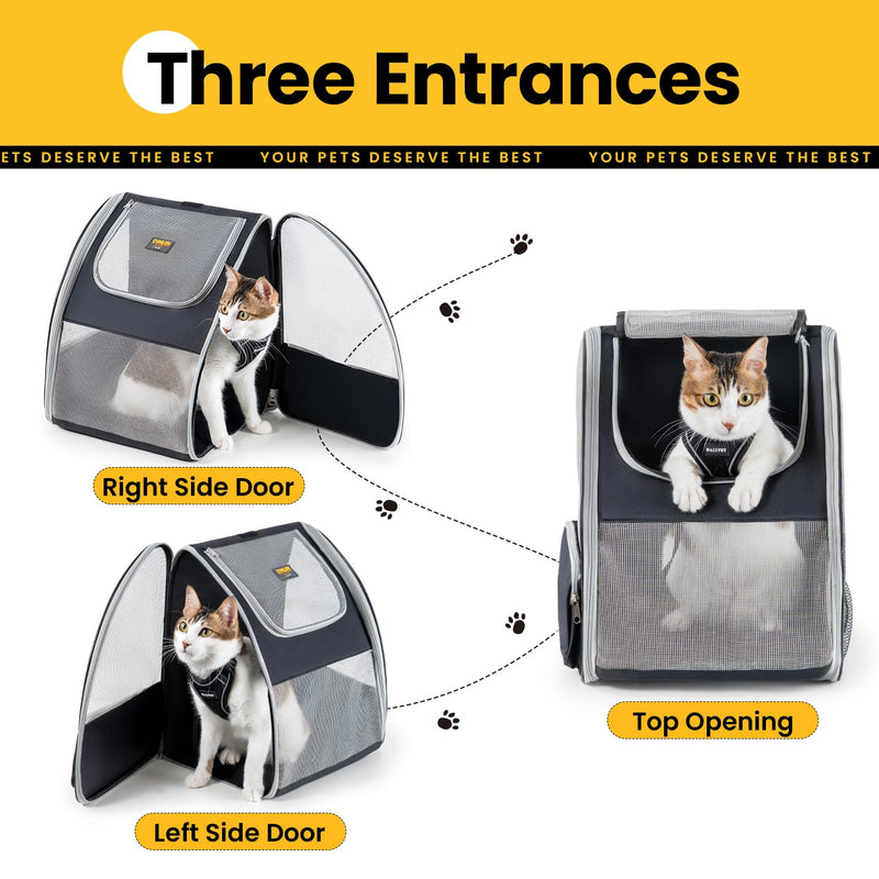 Cat Backpack Carrier for Small Dogs and Cats Fit Up to 15 Lbs,Small Dog Backpack, Foldable with 3-Side Mesh Windows, Pet Carrier for Travel & Hiking Friendly，Gray Grey - PawsPlanet Australia