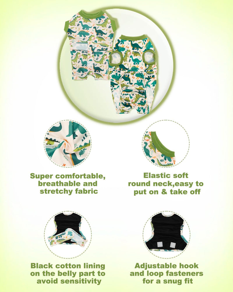 CuteBone Dinosaur Pet Surgery Recovery Suit for Large Dogs Cats, Surgical Onesie for Male Pets, Anti-Licking Wound Suit E-Collar Alternative Post Operative Wear SSF16XL Dinosaur#03 X-Large