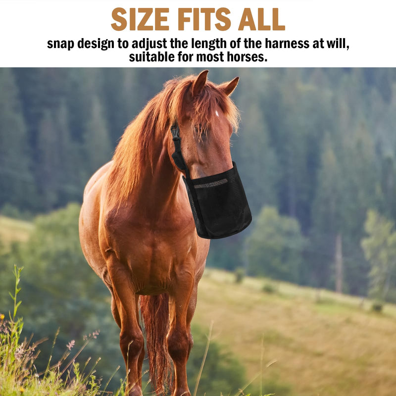 2 Pcs Horse Feed Bag Comfort Breathable Mesh Feed Bucket Heavy Duty Feed Bag with Adjustable Strap and Waterproof Bottom for Horse Feeding Supplies Muzzle Feed Bag, Medium (Black) - PawsPlanet Australia