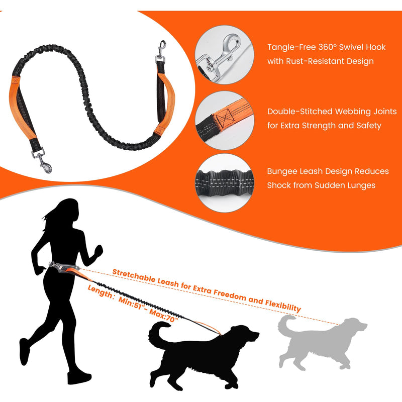 Hands Free Dog Leash with Lightweight Sports Waist Pack, for Small,Medium,Large Dogs (8–120 lbs), Reflective Heavy Duty Bungee Leash with Your Dog, Running,Walking,Hiking(Green) green - PawsPlanet Australia