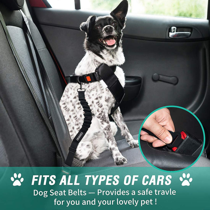 COOYOO Dog Seat Belt,Retractable Dog Car Harness Seat Belt for Car Adjustable Nylon Pet Safety Seat Belts Heavy Duty & Elastic Bungee Buffer 01-Black - PawsPlanet Australia