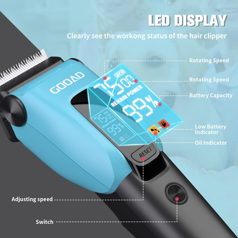 Dog Clippers for Grooming for Heavy Thick Coat, 3-Speed Low Noise Dog Grooming Kit, Electric Quiet Dog Hair Trimmer,Cordless,Rechargeable, Pet Hair Shaver for Small and Large Dogs Cats, Blue